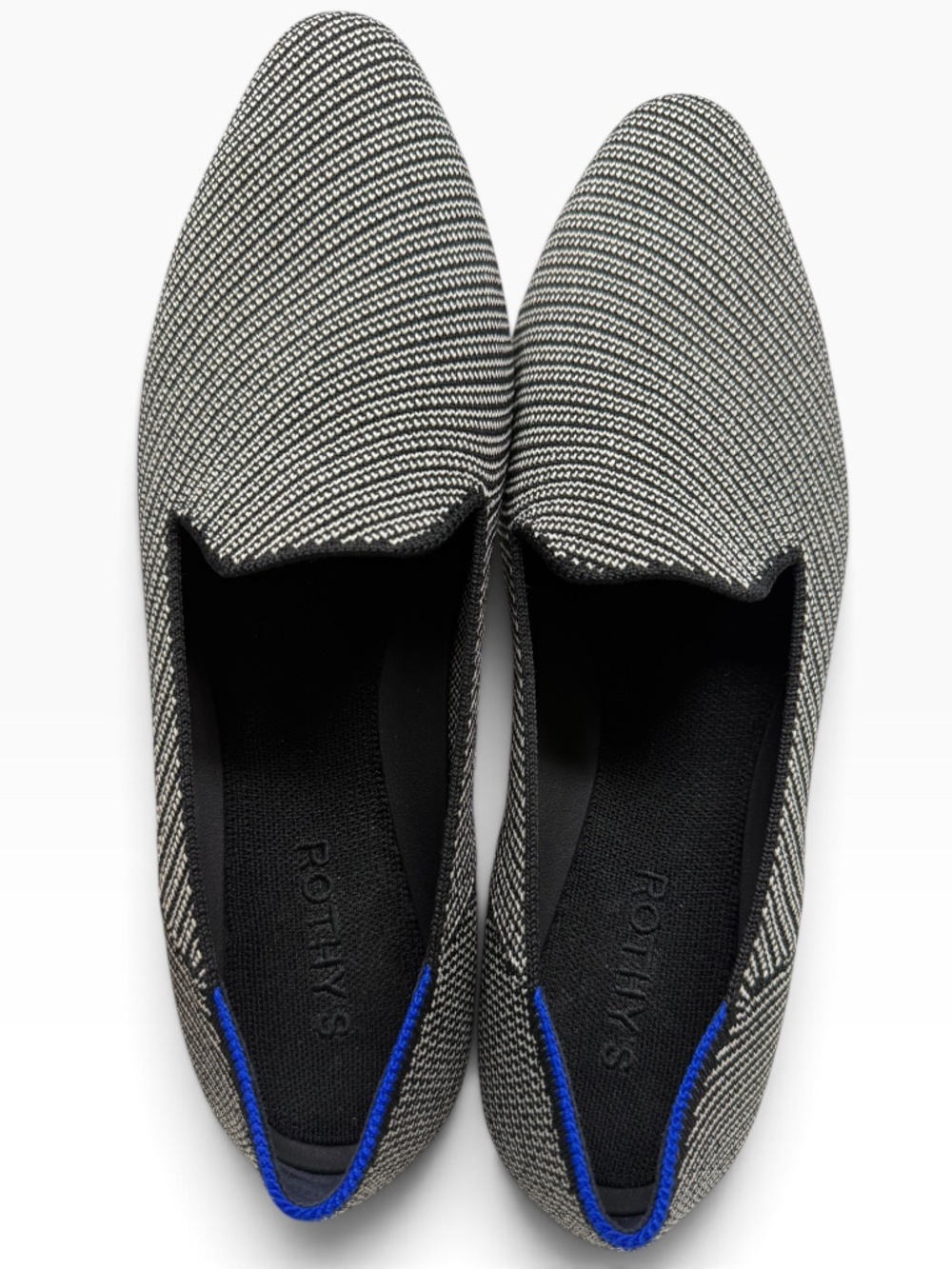 Rothy's The Almond Loafer Women's 9.5 Black White Knit Flats Blue Trim - Picture 9 of 11